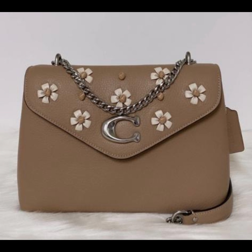 Coach Tan Shoulder Bag with Floral Accents